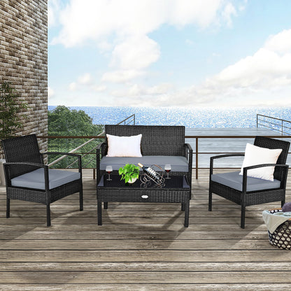 4-Piece Black Rattan Patio Set