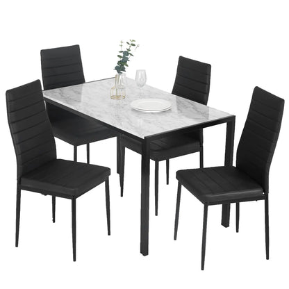 5-Piece Black Glass Dining Table Set with 4 Chairs
