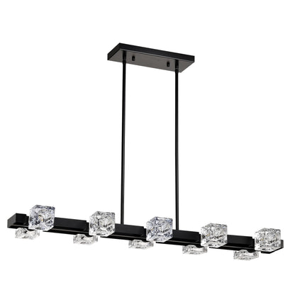 8-Light Black Farmhouse Rectangle Chandelier – Linear Crystal Pendant Light for Dining Room
