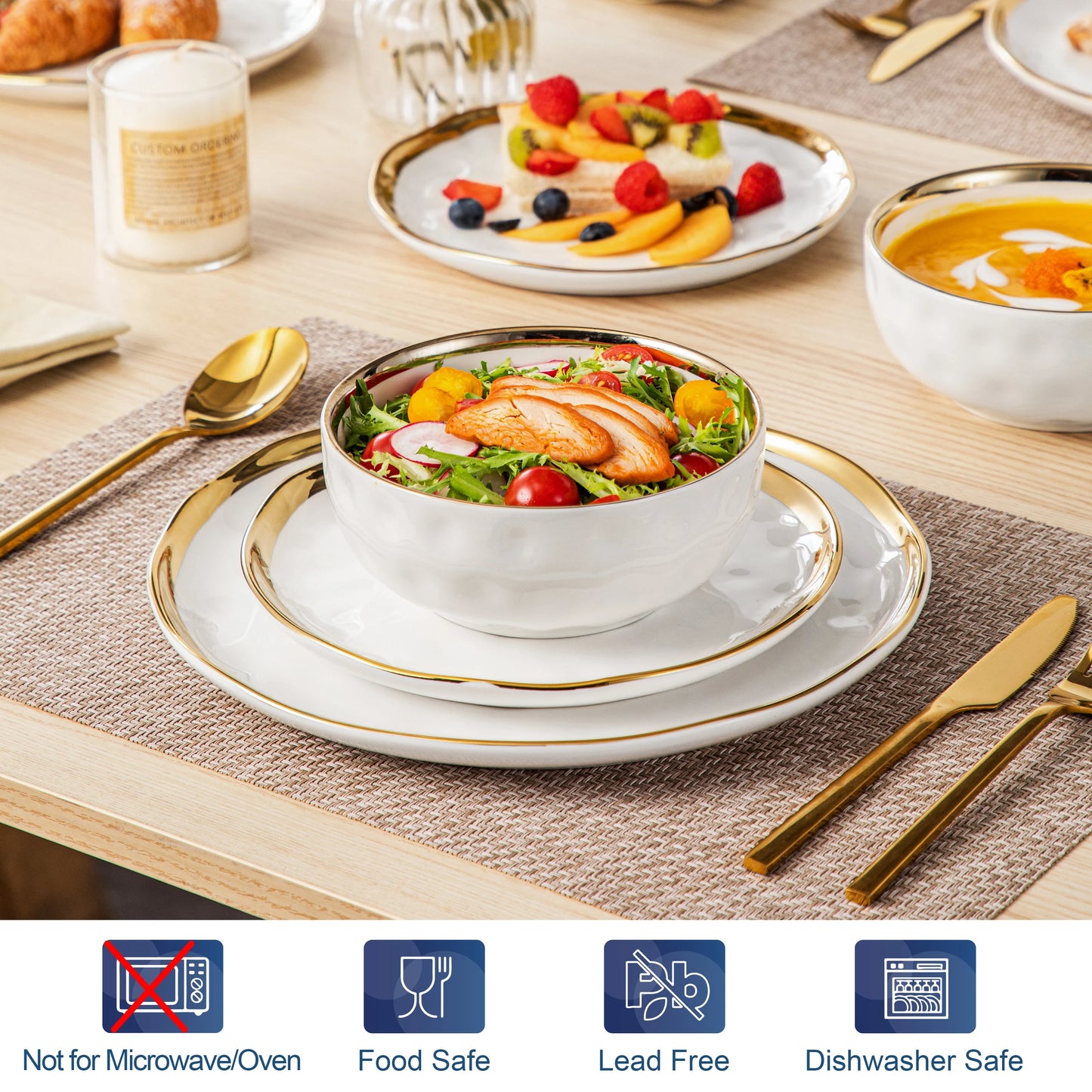 LOVECASA Gold Rim Dish Set