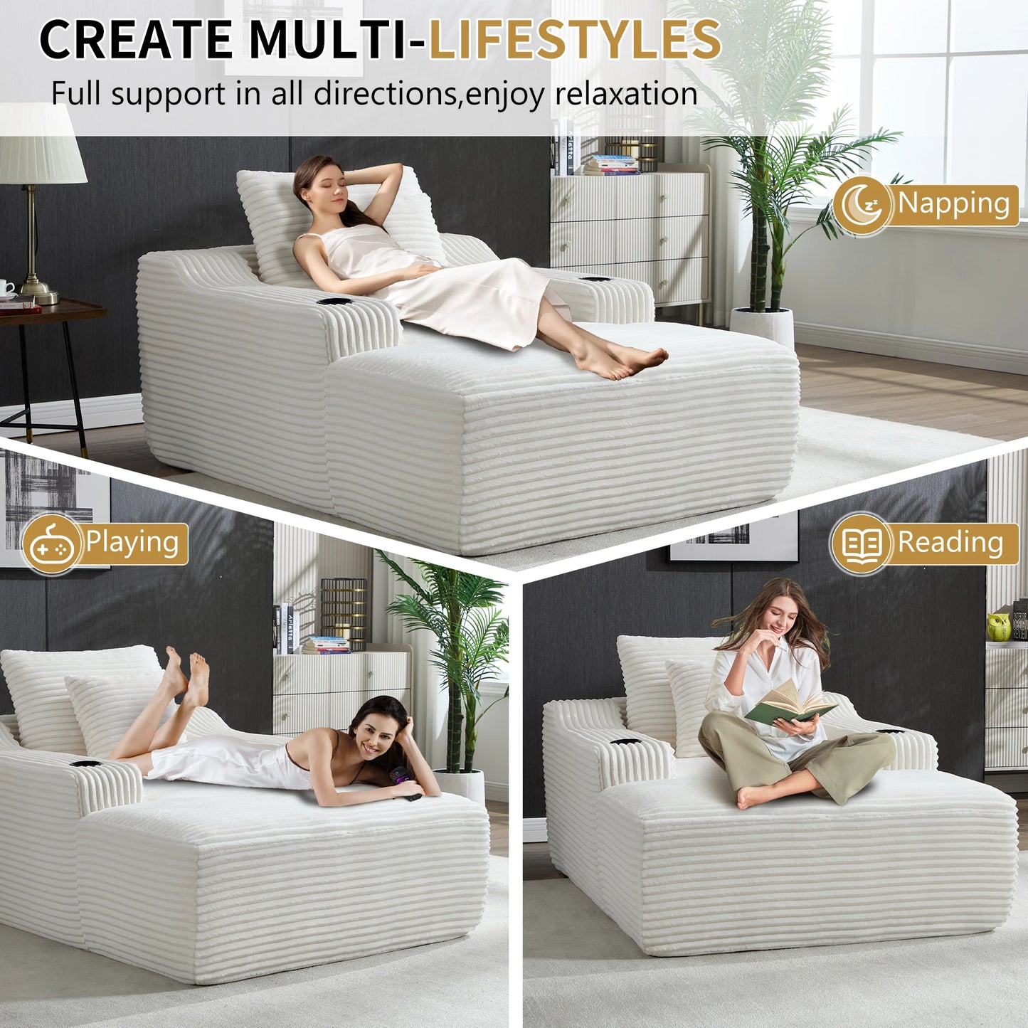 67" Corduroy Indoor Chaise Lounge Chair