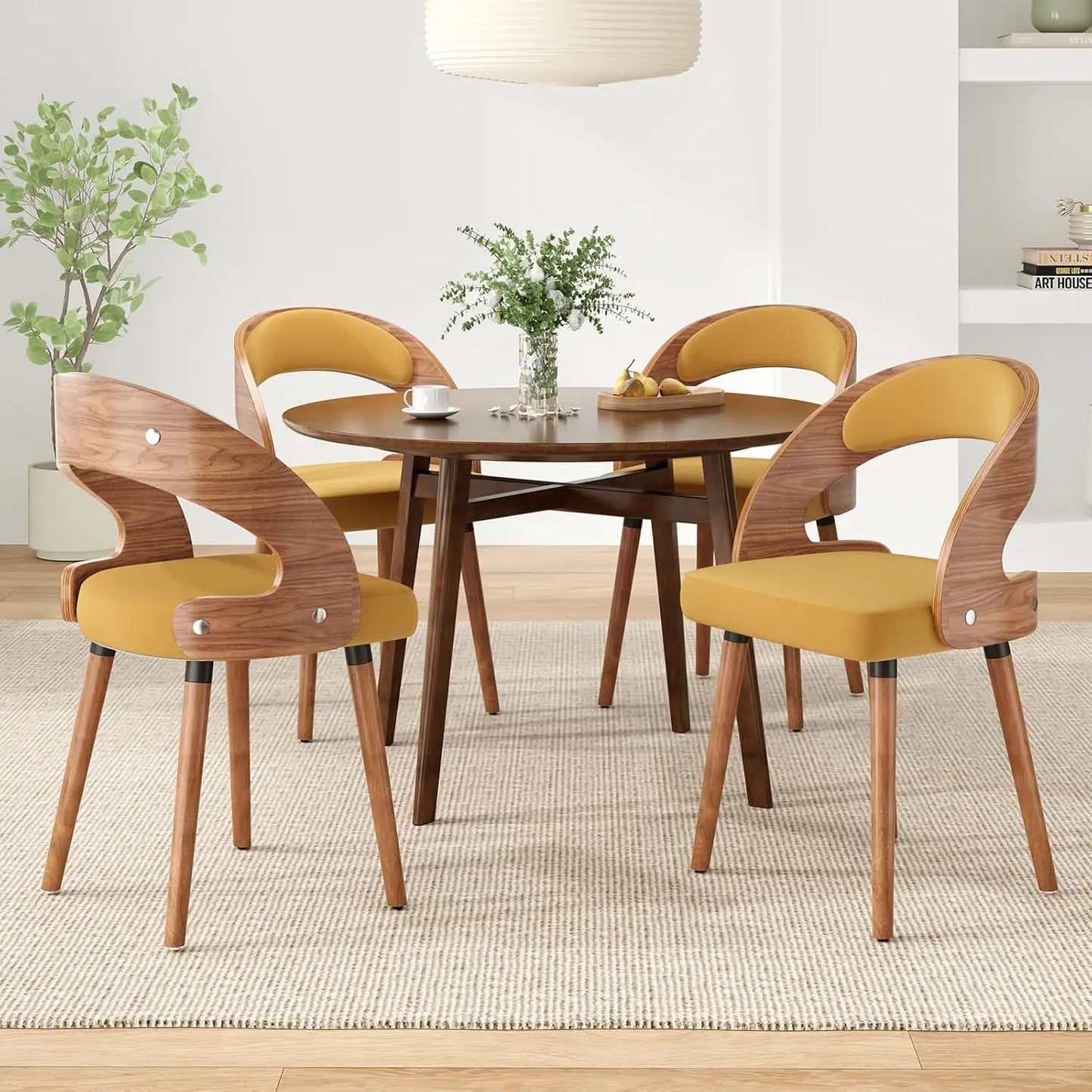 Wood Upholstered Dining Chairs (Set of 4)