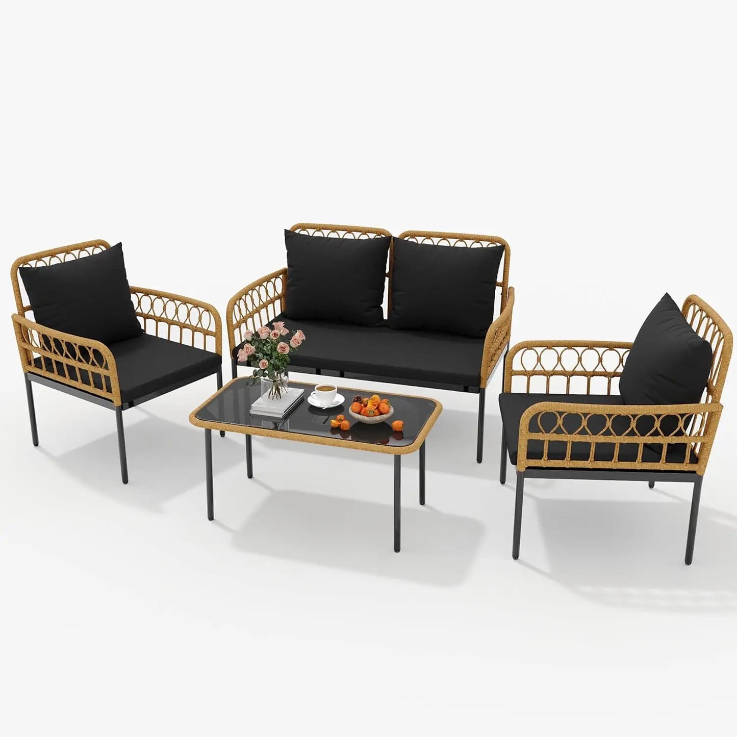4-Piece Rattan Patio Furniture Set
