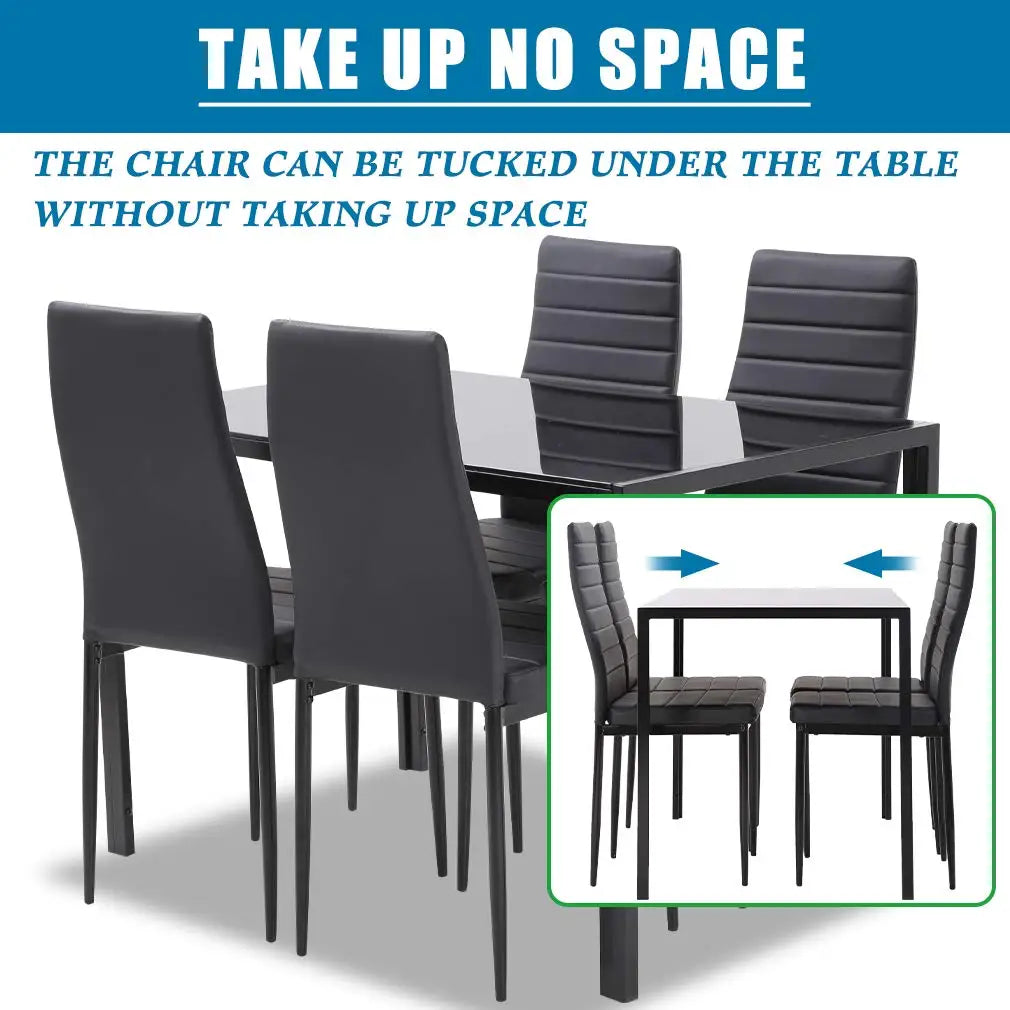 5-Piece Black Glass Dining Table Set with 4 Chairs