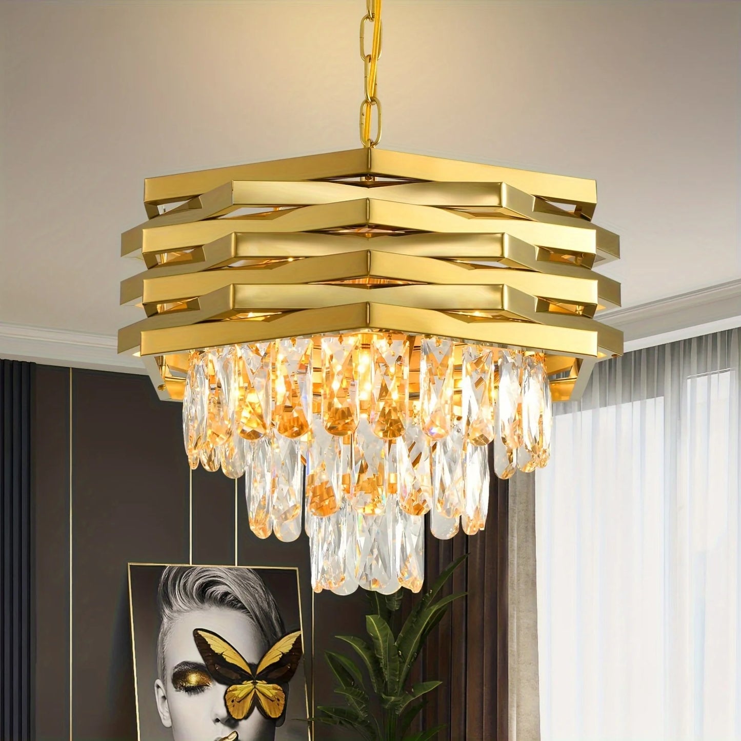 3-Tier Gold Crystal Chandelier