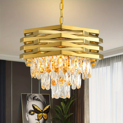 3-Tier Gold Crystal Chandelier