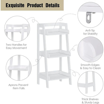 3-Tier Open Wooden Ladder Shelf, Space-Saving White Bathroom Storage
