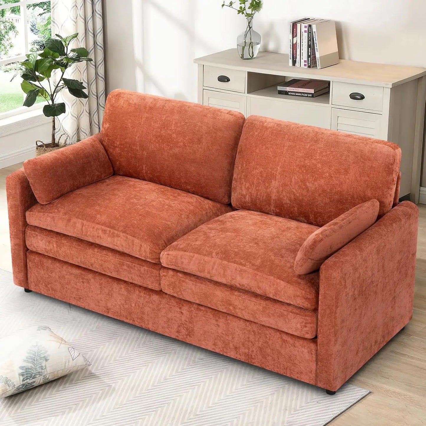 Modern Chenille 2-Seater Sofa with Pillows