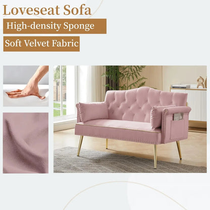 Modern Pink Velvet Sofa with Gold Legs