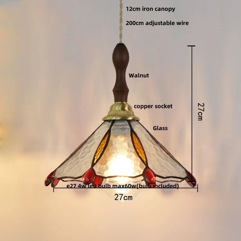 Walnut Wood LED Pendant Light with Glass Shade