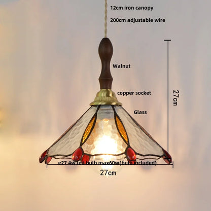 Walnut Wood LED Pendant Light with Glass Shade