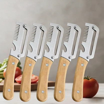 Vegetable Peeler with Wooden Handle for Peeling and Slicing