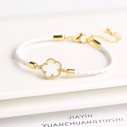 Leather Woven Flower Charm Bracelet