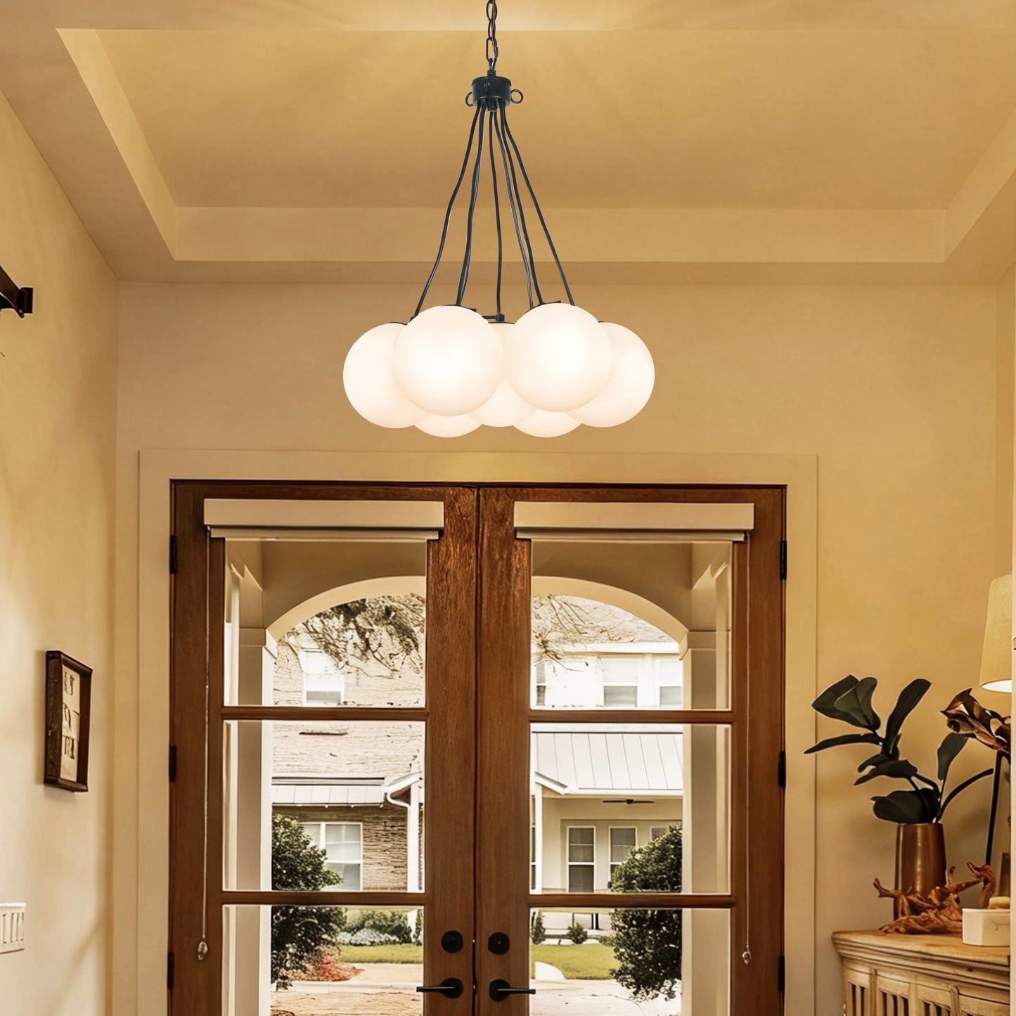 White Bubble Glass Chandelier Modern Cream Style