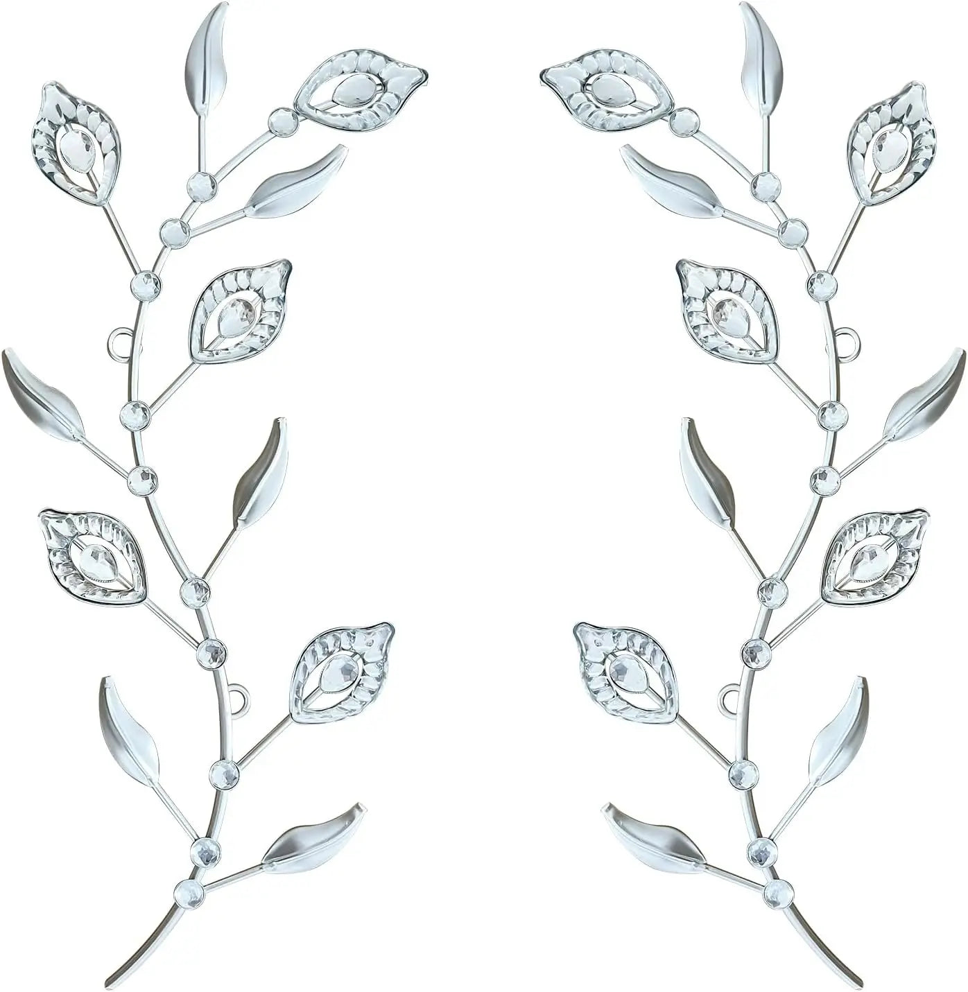 2-Piece Silver Crystal Leaf Wall Art – Modern 3D Metal Decor Set