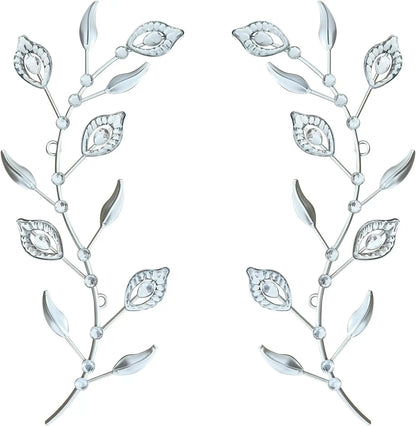 2-Piece Silver Crystal Leaf Wall Art – Modern 3D Metal Decor Set