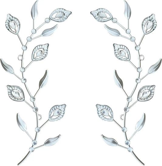 2-Piece Silver Crystal Leaf Wall Art – Modern 3D Metal Decor Set