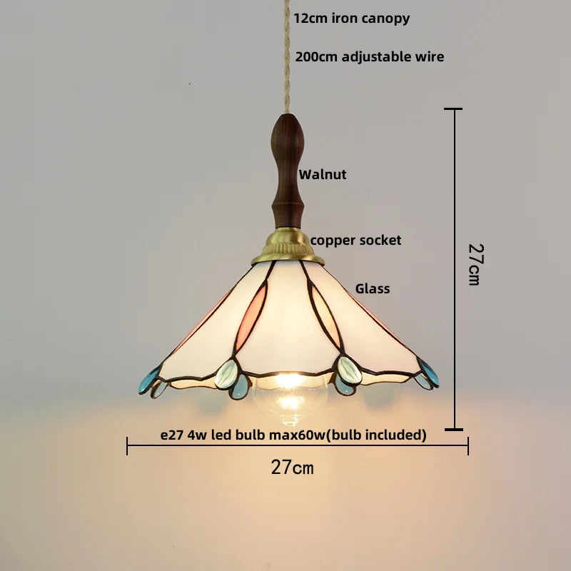 Walnut Wood LED Pendant Light with Glass Shade