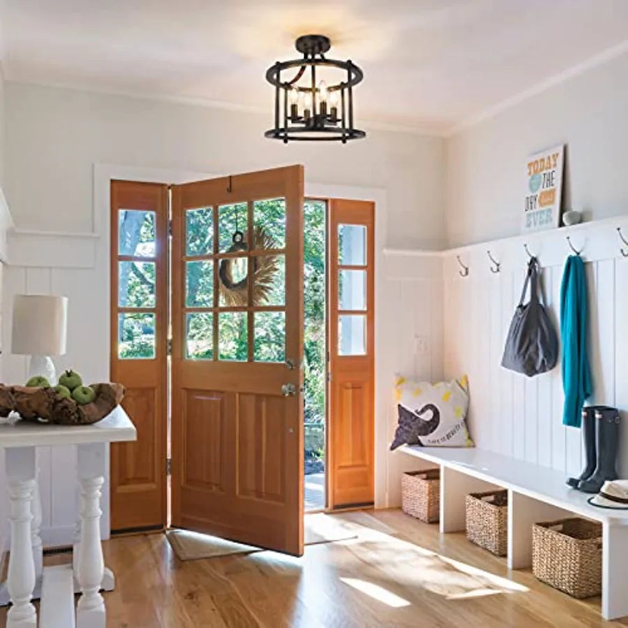 Farmhouse Semi Flush Mount Ceiling Light – 4-Light Industrial E12 Rustic Vintage Chandelier