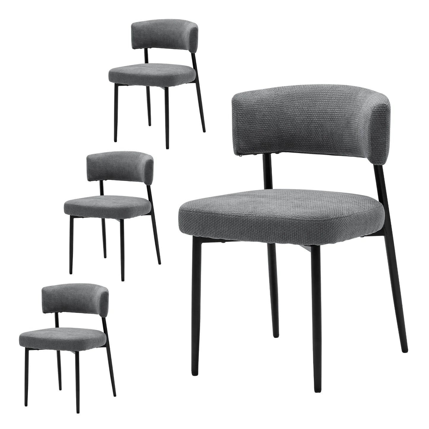 Set of 4 Round Fabric Dining Chairs with Metal Legs