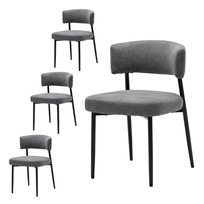 Set of 4 Round Fabric Dining Chairs with Metal Legs