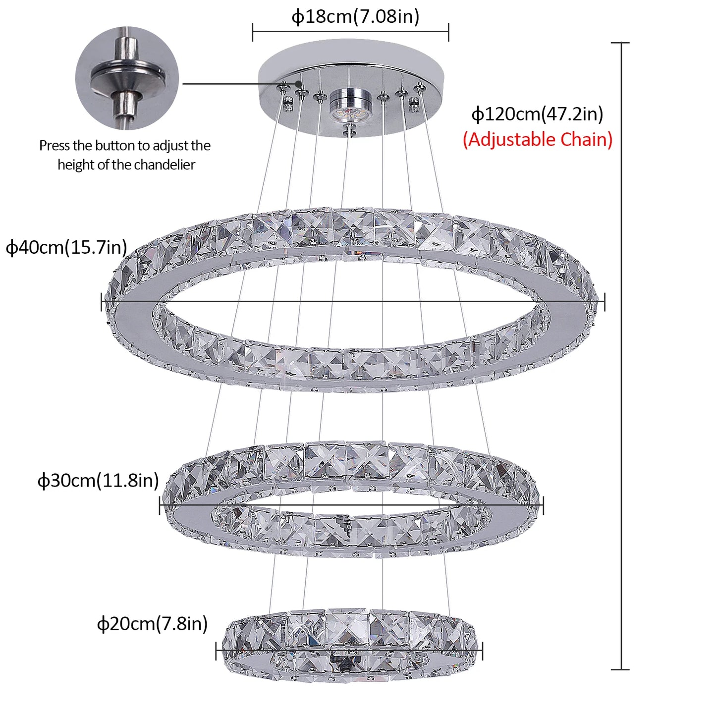 French Crystal LED Pendant Ceiling Light