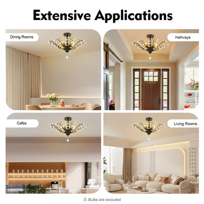 Black Crystal Branch Ceiling Light
