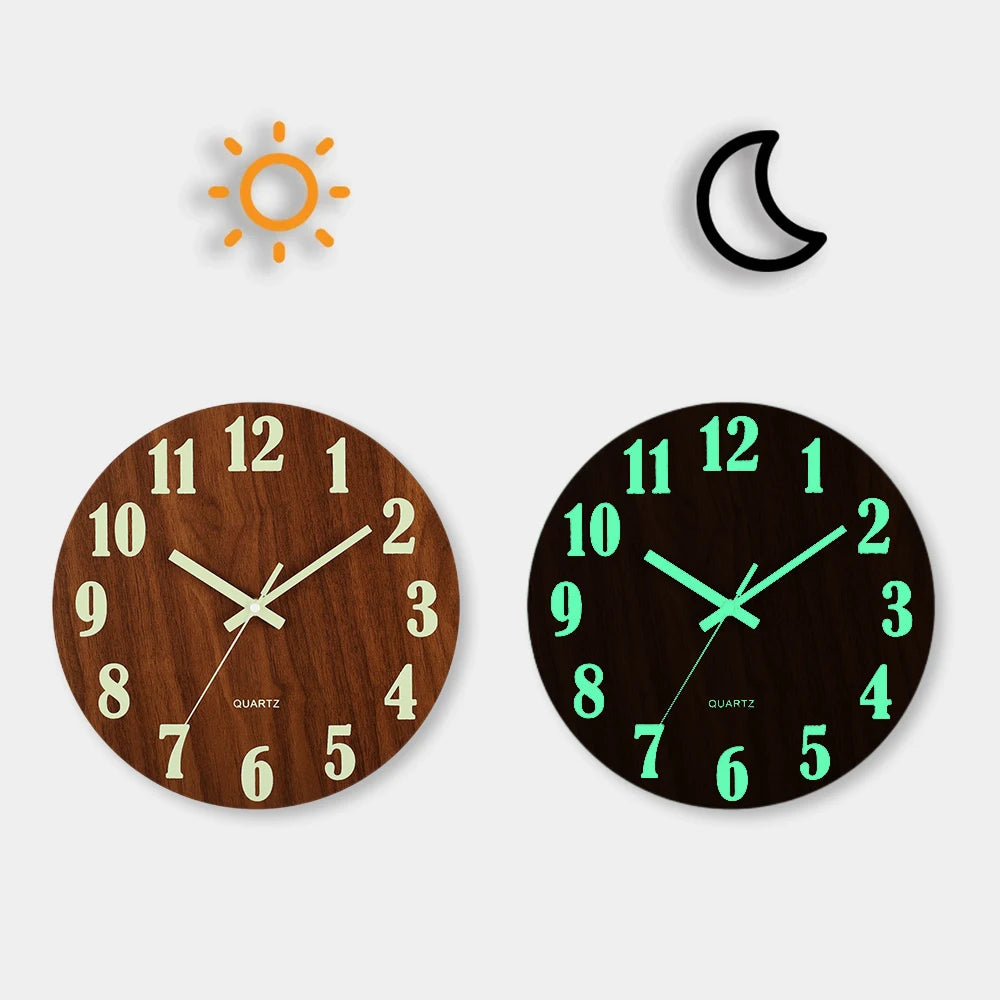 12" Luminous Wooden Wall Clock