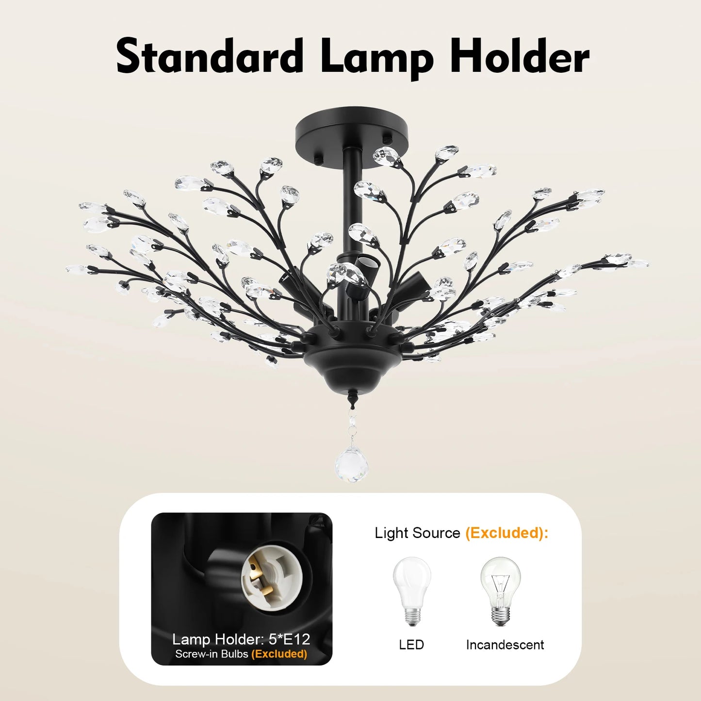 Black Crystal Branch Ceiling Light