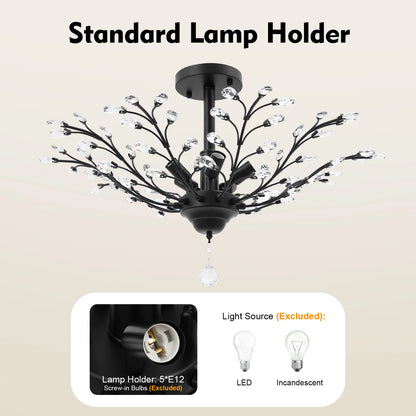 Black Crystal Branch Ceiling Light
