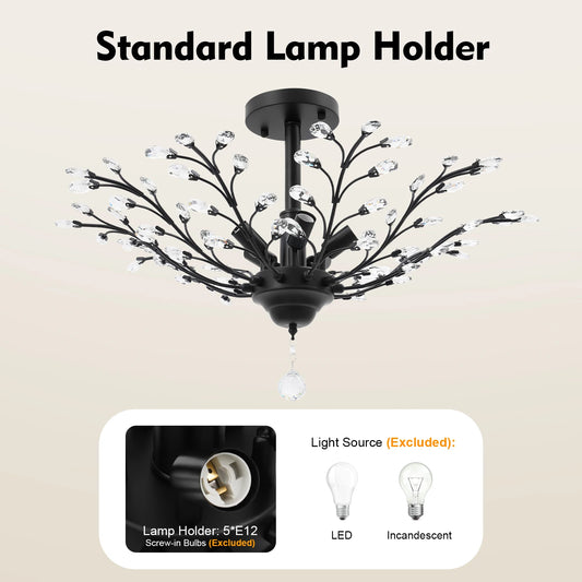 Black Crystal Branch Ceiling Light