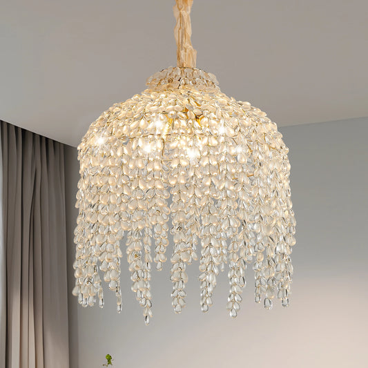 Crystal Waterfall Chandelier – 5 Light Gold Pendant (16”)