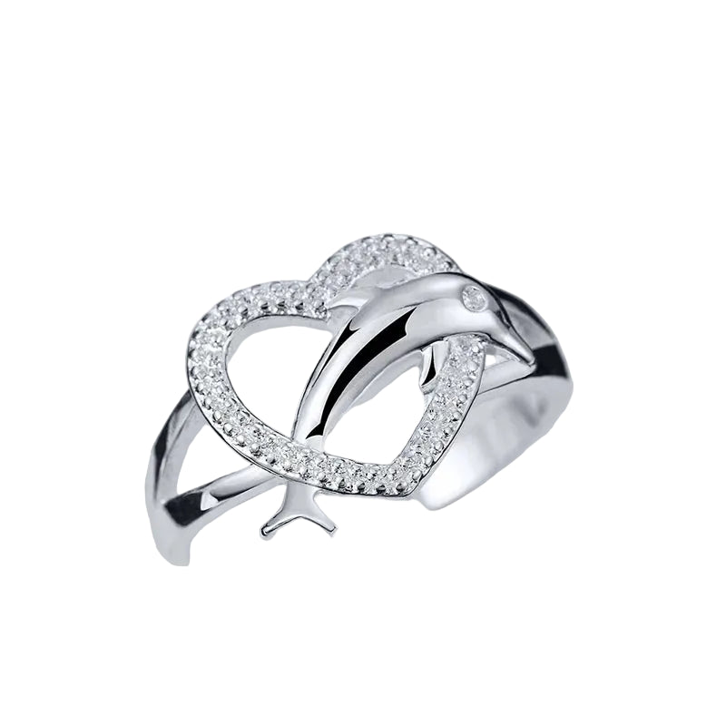 Sterling Silver Love Dolphins Ring