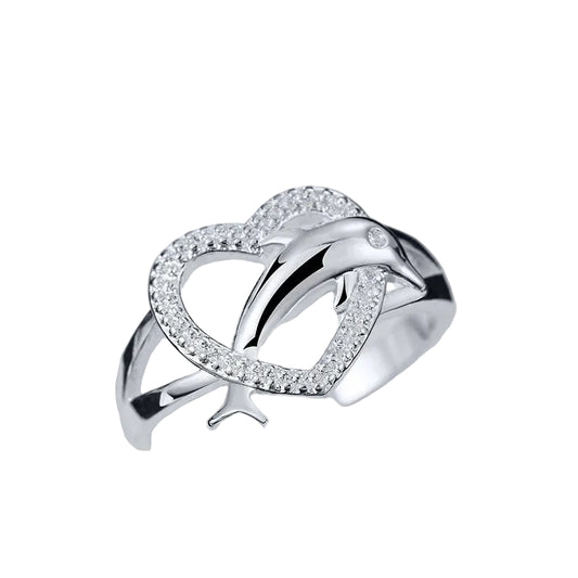Sterling Silver Love Dolphins Ring
