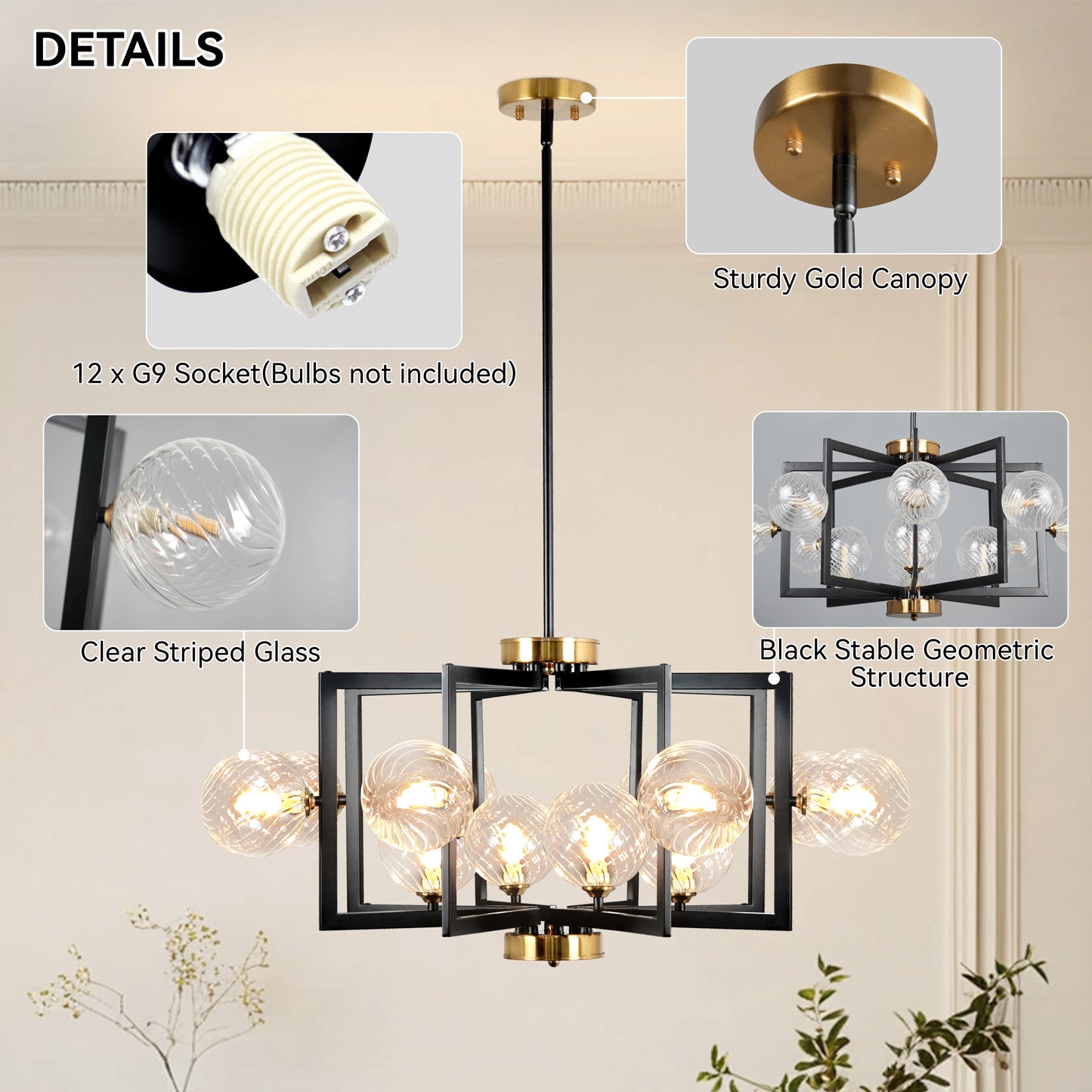Dimmable Bubble Chandelier Black Glass