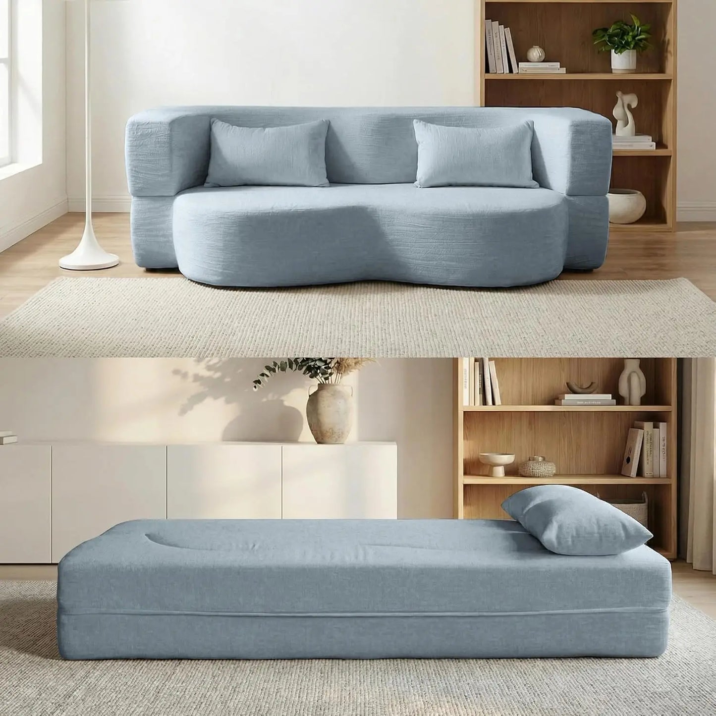 2-in-1 Teddy Fabric Floor Sofa Bed