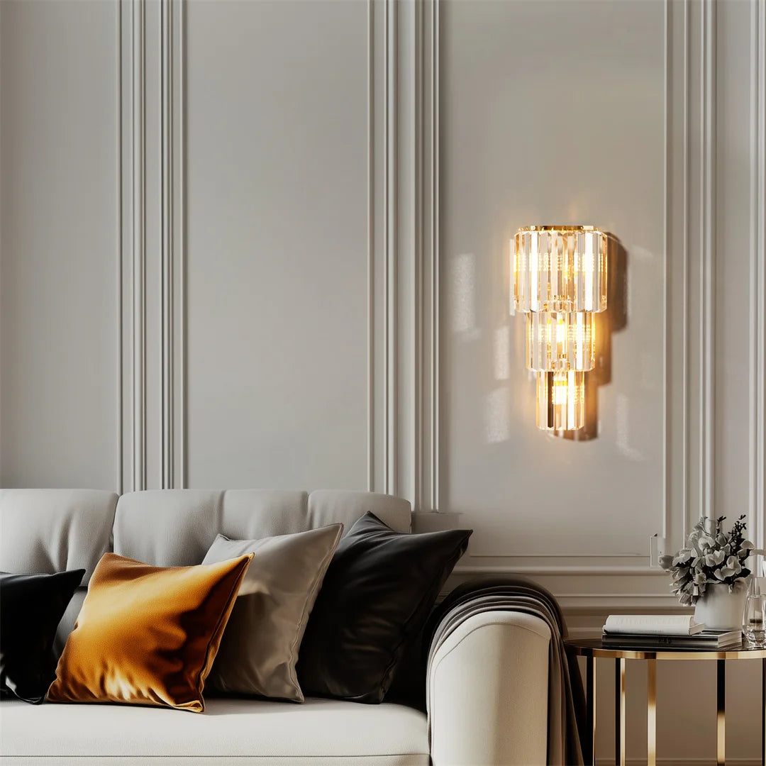 LUVODI 3-Layer Crystal Wall Sconce – E14 LED
