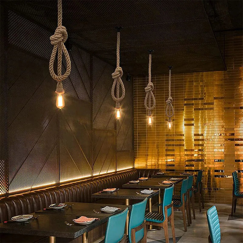 Retro Industrial Rope Pendant Light