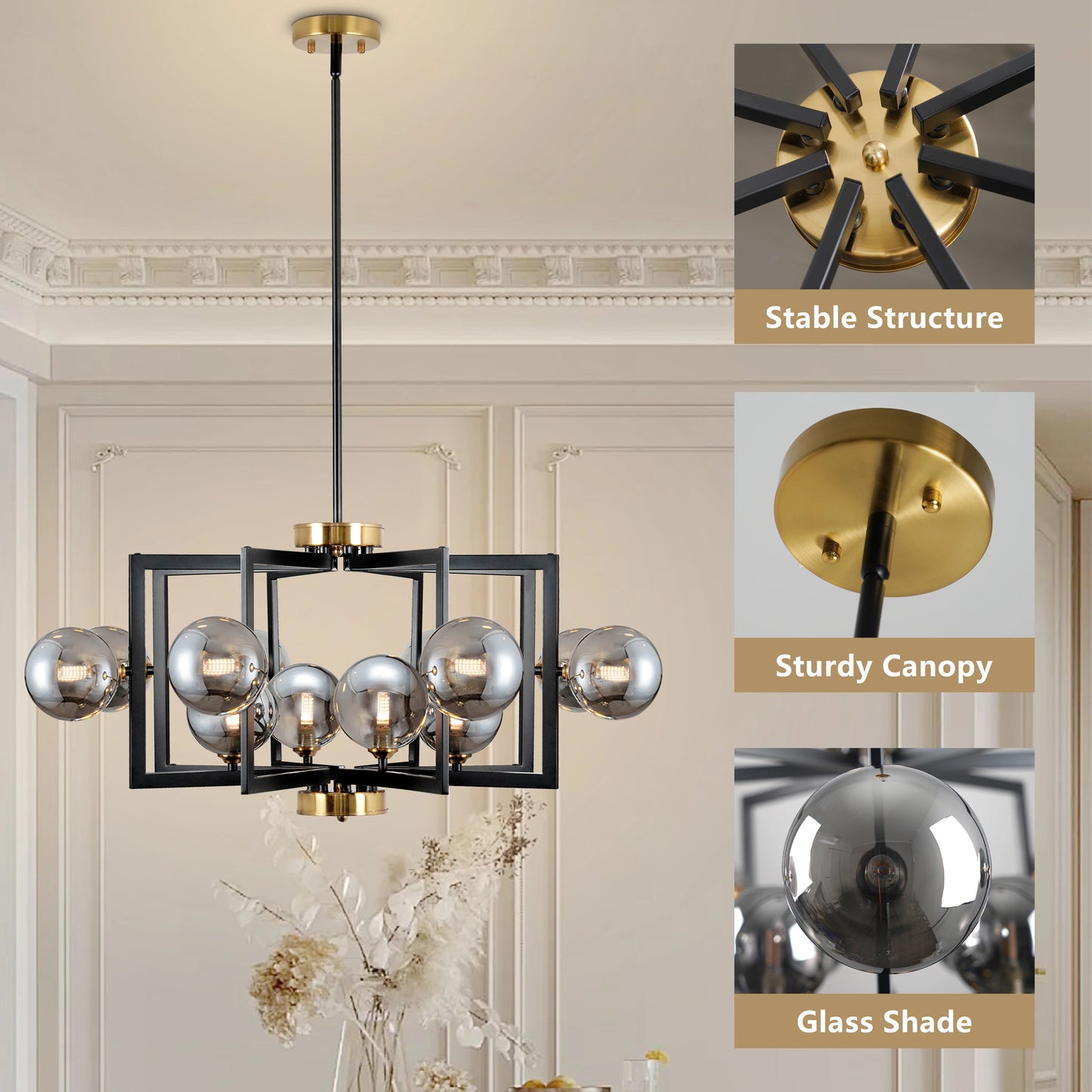 Modern Bubble Chandelier Black Glass Globe Decer