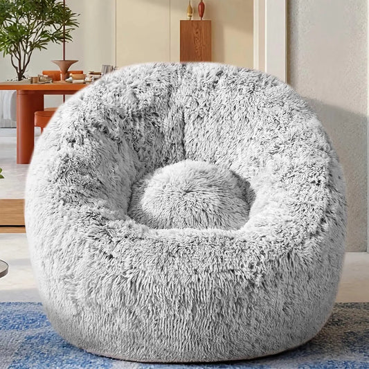 Ultra-Soft Faux Fur Memory Foam Bean Bag Chair – Grey