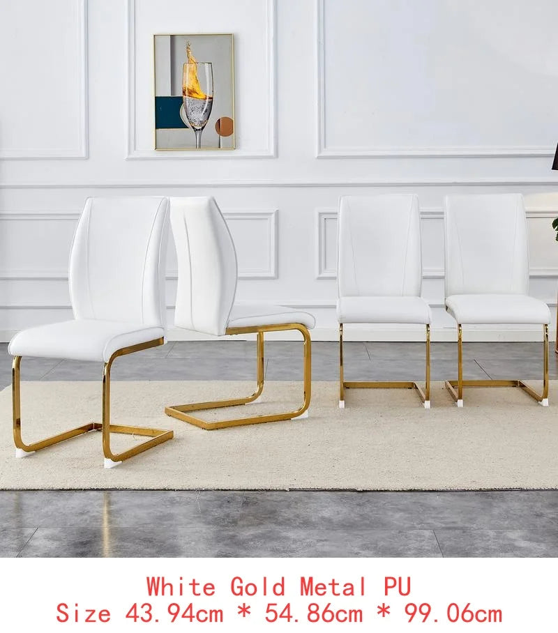 Set of 6 Black PU Dining Chairs with Gold Legs