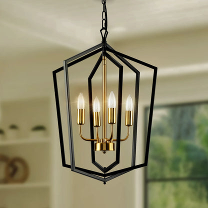 4-Light Farmhouse Industrial Lantern Chandelier – Pendant Light for Kitchen Island & Dining Room