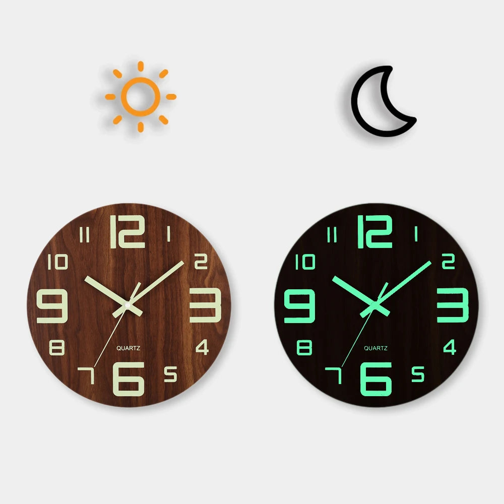 12" Luminous Wooden Wall Clock