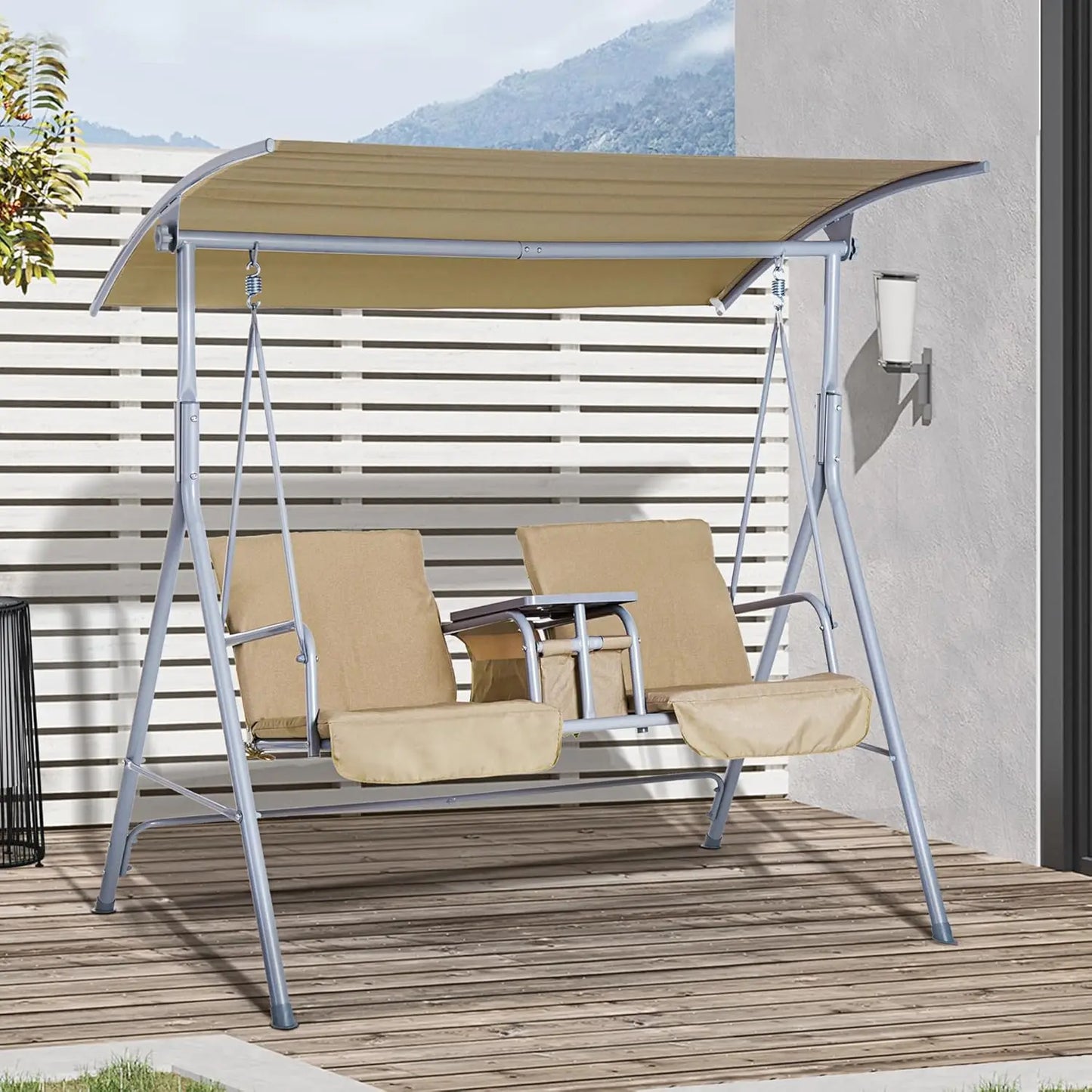 2-Person Outdoor Porch Swing with Canopy