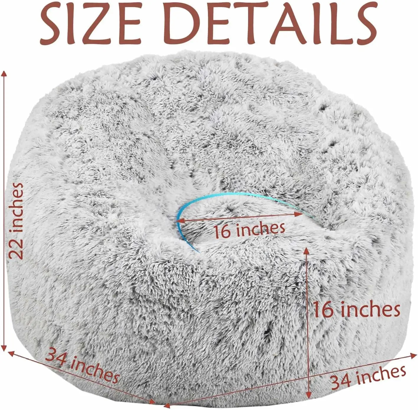 Ultra-Soft Faux Fur Memory Foam Bean Bag Chair – Grey
