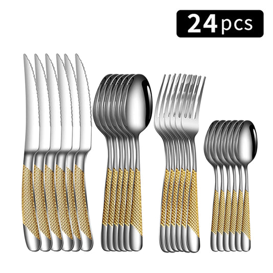 24 PCS Stainless Steel Knife & Fork Set