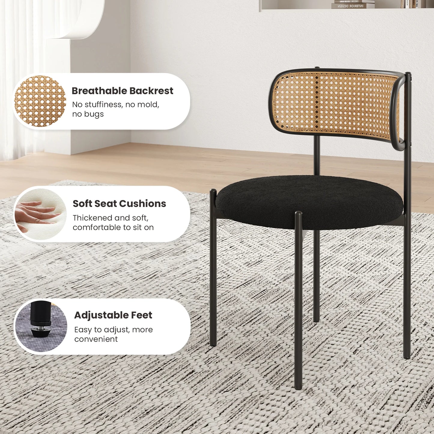 Rattan Back Dining Chairs Set of 4