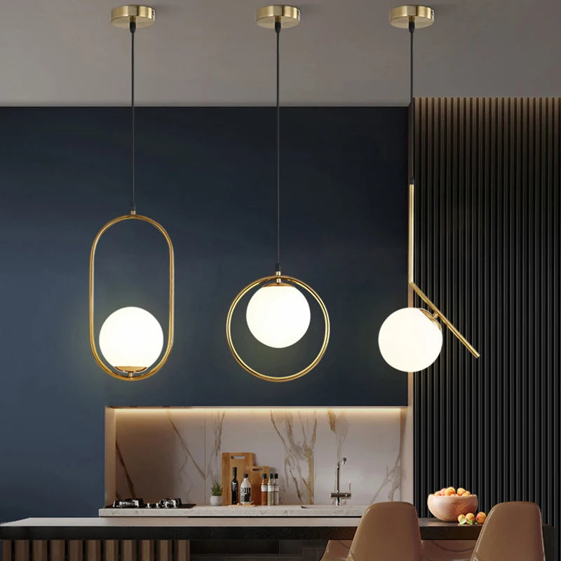 Nordic Glass Ball Pendant Light – Brass Black Hanging Lamp