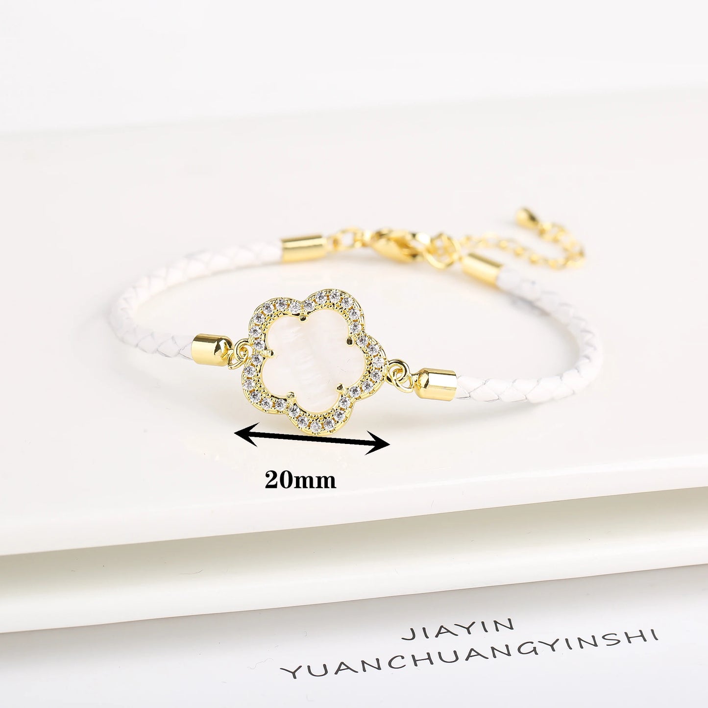 Leather Woven Flower Charm Bracelet