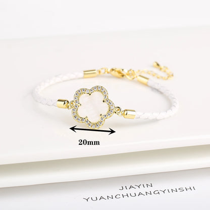 Leather Woven Flower Charm Bracelet